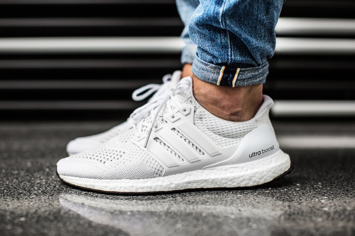 ultra boost black and white on feet